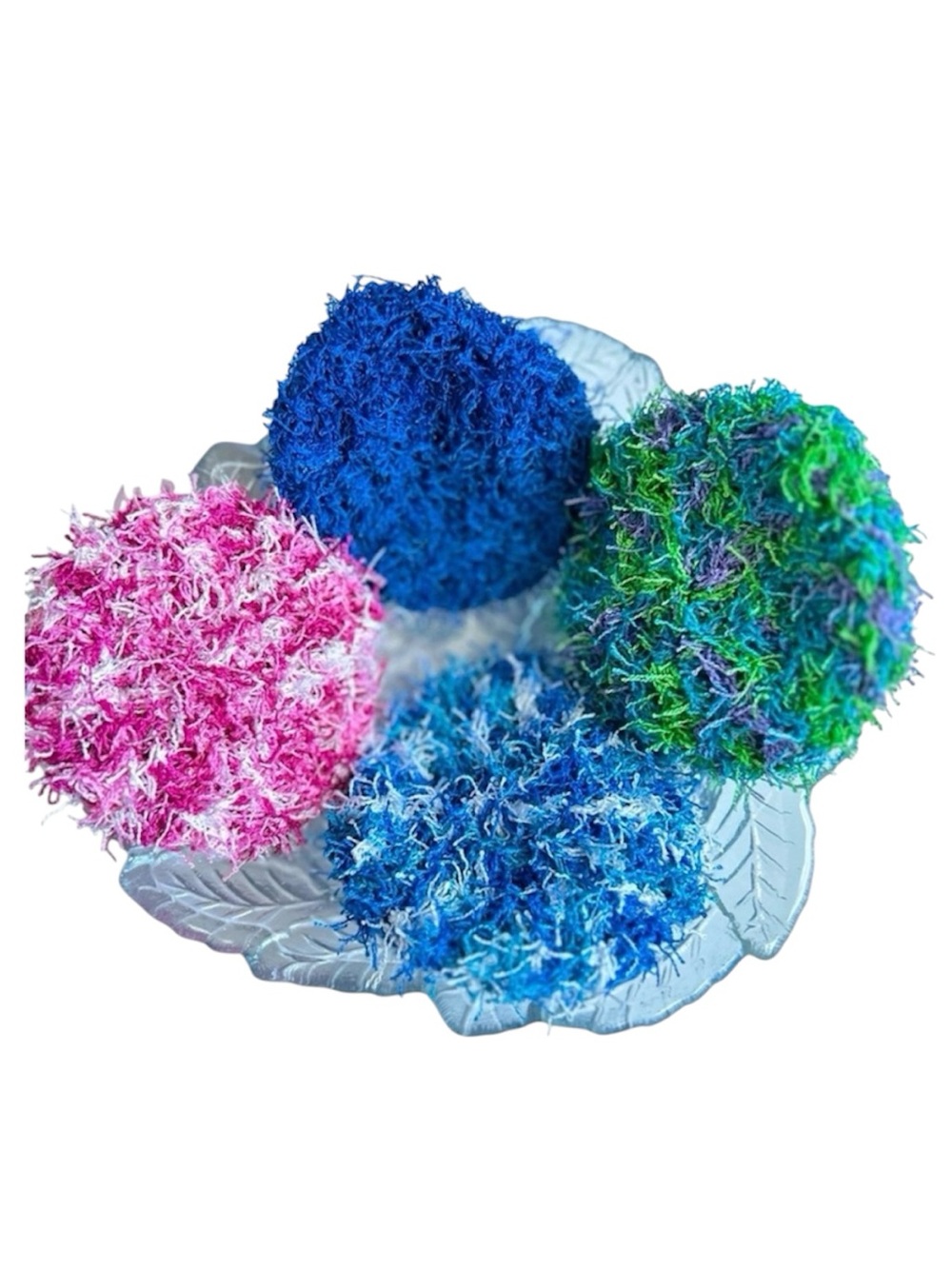 Hand Crafted Colorful Kitchen Dish Scrubbing Pads Crochet Polyester Lot of Four